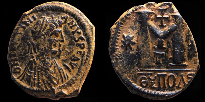 Follis de Justinien émis à Antioche