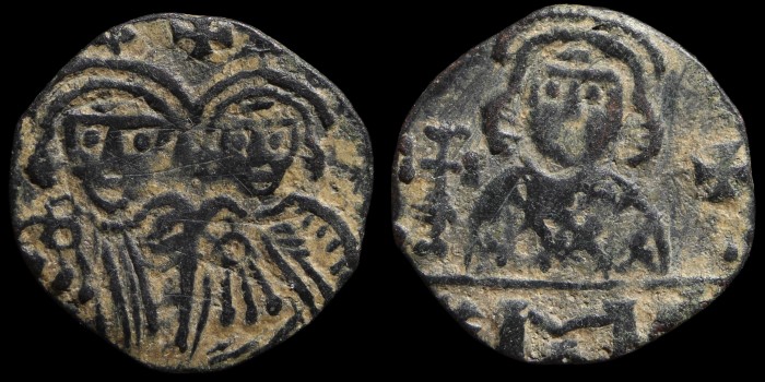 Follis de Constantin V et Léon IV, avec Léon III au revers émis à Naples