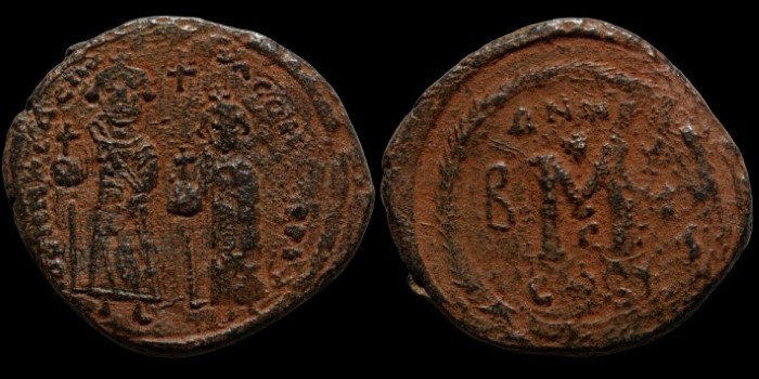 Follis d'Héraclius émis à Constantinople, officine Γ, Anno XIIIç (possible imitation Perse)
