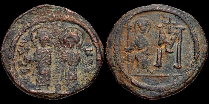 Follis de Justin II et Sophie émis à Cherson