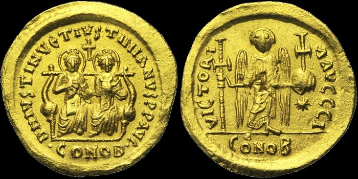 Solidus de Justin et Justinien émis à Constantinople
