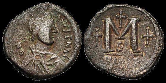 Follis de Justin et Justinien émis à Constantinople