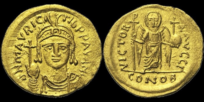 Solidus de Maurice Tibère émis à Carthage, 3e indiction