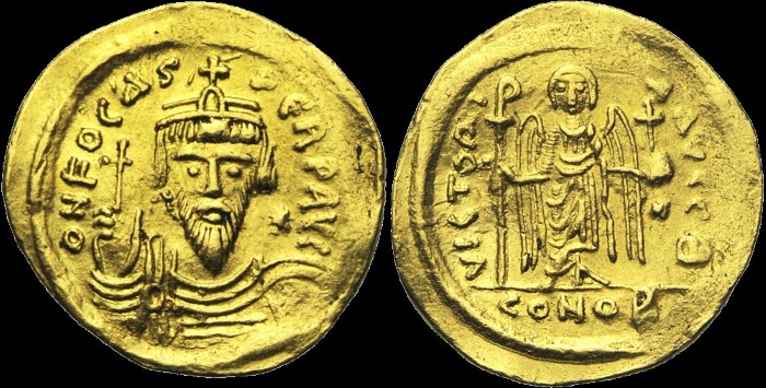 Solidus léger de 23 Siliques, 602-603, Constantinople. Off. T. émis sous Phocas