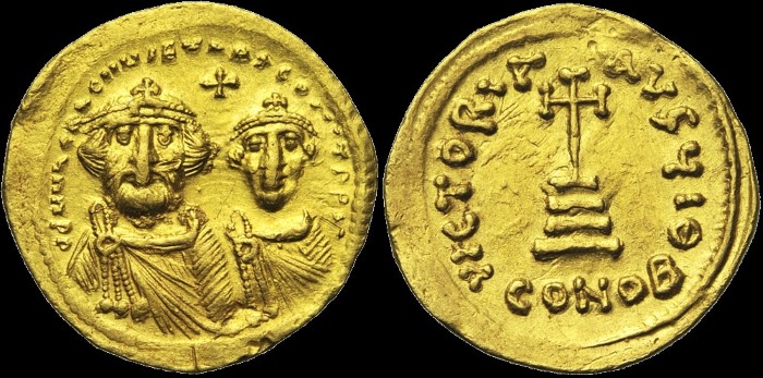 Solidus, vers 625-629, Constantinople. Off. I. T en fin de légende. émis sous Héraclius