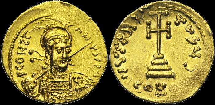 Solidus, 681-685, Constantinople. Off. S. émis sous Constantin IV