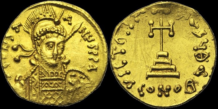 Solidus, 681-685, Constantinople. Off. T. émis sous Constantin IV