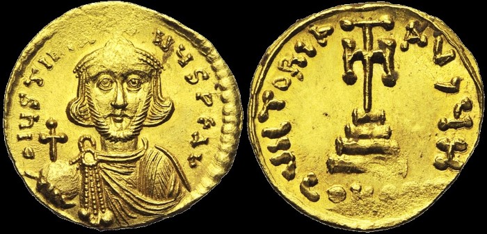 Solidus, 687-692, Constantinople. Off. H. émis sous Justinien II, 1er règne