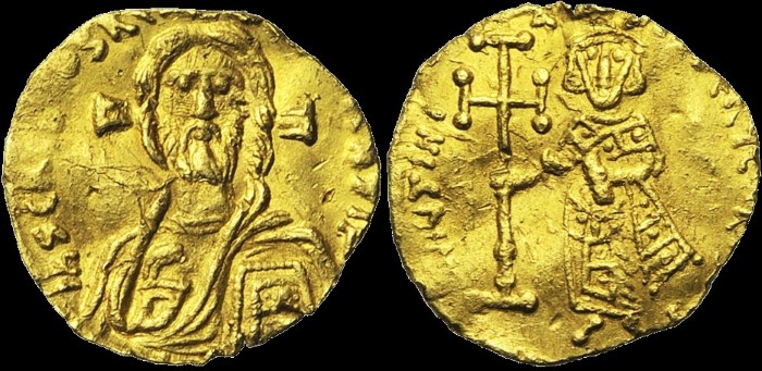 Tremissis, 692-695, Constantinople. émis sous Justinien II, 1er règne