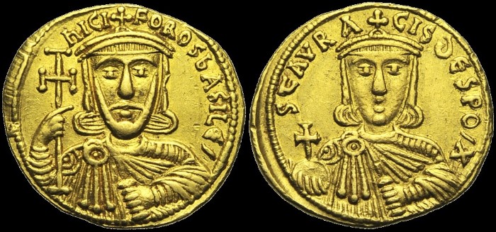 Solidus, 803-811, Constantinople. X en fin de légende. émis sous Nicéphore Ier