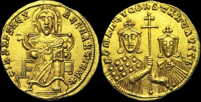Solidus, mars-mai 921, Constantinople. émis sous Romain Ier Lécapène et Constantin VII