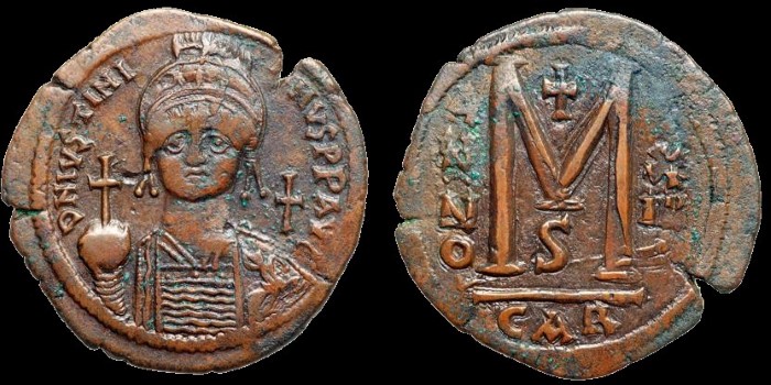 Follis de Justinien émis à Rome