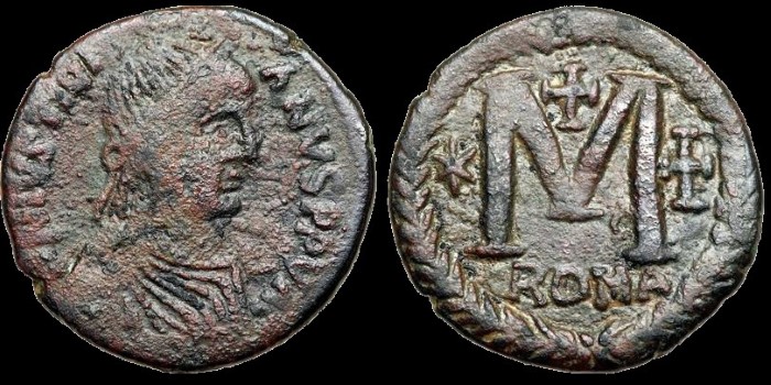 Follis de Justinien émis à Rome