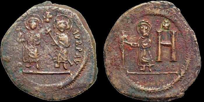 Follis de Maurice et Constantina émis à Cherson