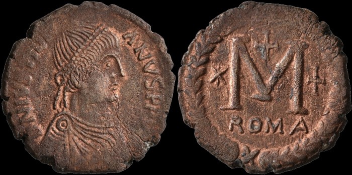 Follis de Justinien émis à Rome