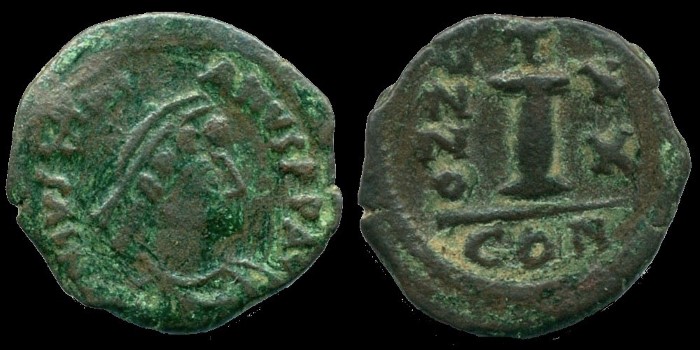 Decanummium de Justinien émis à Constantinople Anno XX