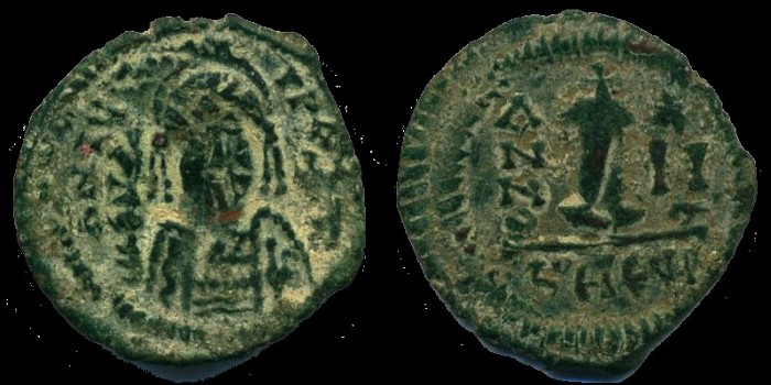 Decanummium de Justin II émis à Antioche Anno II