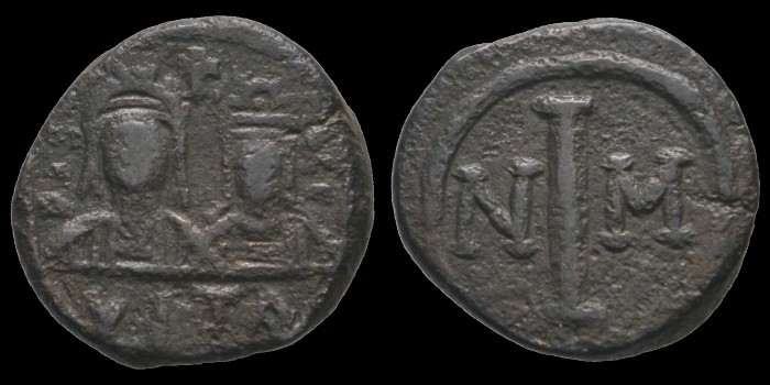 Decanummium de Justin II et Sophie émis à Carthage