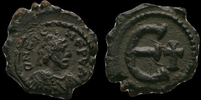 Pentanummium de Justin II émis à Rome ou à Ravenne