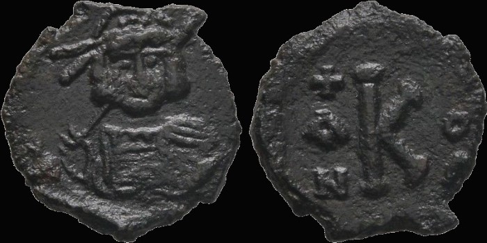 Demi follis de Constantin IV émis à Syracuse