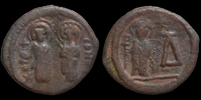 Demi follis de Justin II et Sophie émis à Cherson