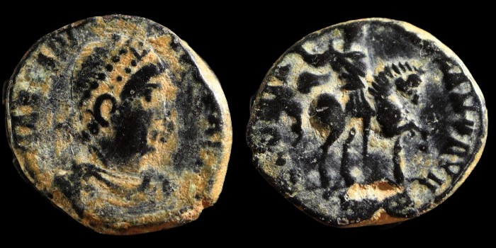 AE4 Centenionalis d'Arcadius avec l'empereur sur un cheval émis à Antioche