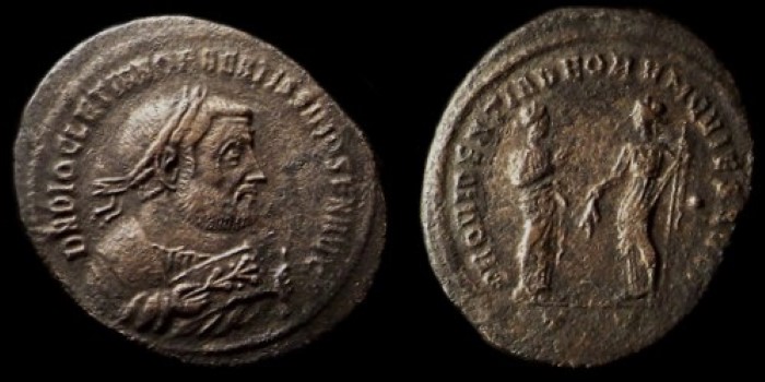 Follis de Diocletien avec la Providence et le Repos émis à Ticinium