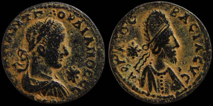 AE26 de Gordien III avec Abgar X assise émis à Edesse