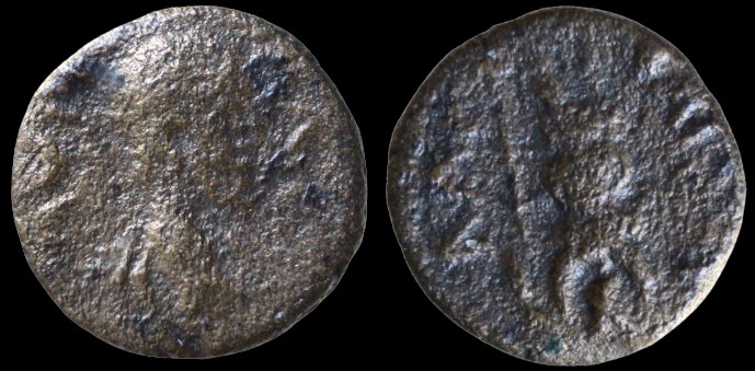 AE4 nummus d'Honorius, frère d'Arcadius et empereur d'occident, avec l'empereur émis à Lyon