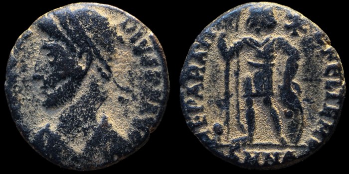 AE3 Centenionalis de Procopius, usurpateur sous Valens, avec le soldat terrassant émis à Nicomédie