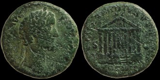 RIC 1004, Sear 4235 - Sesterce d'Antonin avec le temple
