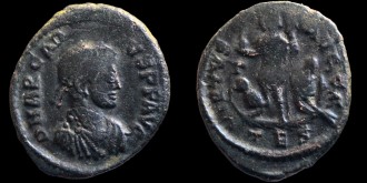 RIC X 61c Thessalonique - AE3 Centenionalis d'Arcadius avec l'empereur sur une galère émis à Thessalonique