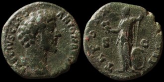 RIC 1325[Pius] As, Sear 4843 - As de Marc Aurèle avec Minerve tenant une chouette