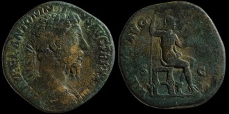 RIC 1249, Sear 5017 - Sesterce de Marc Aurèle avec Virtus