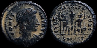RIC VIII 47 Antioche - AE3/4 Centenionalis réduit de Constans César Gloria Exertitus émis à Antioche