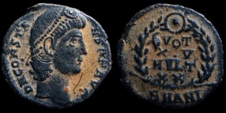 RIC VIII 116 Antioche - AE3/4 Centenionalis réduit de Constans César VOT XV MVLT XX émis à Antioche