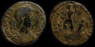 RIC VIII 130 Rome (manque officine Q) - Ae2 Centenionalis de Constans avec l'empereur sur une galère émis à Rome
