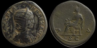 RIC 593, Sear 7123 - Sesterce de Iulia Domna avec Vesta émis à Rome sous Caracalla