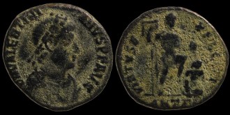 RIC IX 63b Antioche - Follis de Valentinien II Virus Exserciti émis à Antioche