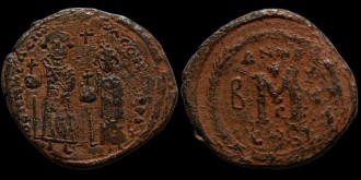 Sear 809 - Follis d'Héraclius émis à Constantinople, officine Γ, Anno XIIIç (possible imitation Perse)