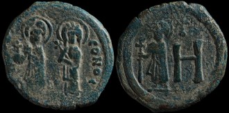 Sear 605 (Maurice), Sokolova III.5 - Follis de Justin II et Sophie émis à Cherson