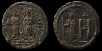 Sear 607, Sokolova IV.1 - Follis de Maurice et Constantina émis à Cherson
