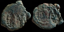 Anokhin XXXII.b - Demi Follis de Justin II et Sophie émis à Cherson avec contremarque dans un ovale