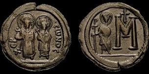 Sear 603 (Maurice), Sokolova III.2 - Follis de Justin II et Sophie émis à Cherson