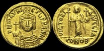 Sear 549 - Solidus de Maurice Tibère émis à Carthage, 14e indiction