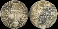 Sear 1690 - Miliaresion, 842-856, Constantinople. émis sous Michael III avec sa mère Théodora et sa soeur Thecla