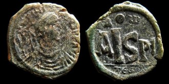 Sear 186, MIBE 170a - 16 nummis AISP de Justinien émis à Thessalonique