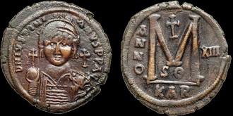 Sear 260 - Grand follis de Justinien émis à Carthage