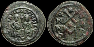 Sear 394 - Follis de Justin II et Sophie émis à Carthage