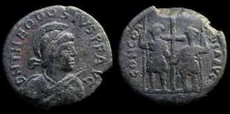 RIC X 460 Constantinople - AE2 Majorina de Valentinien III et Théodose II pour Cherson